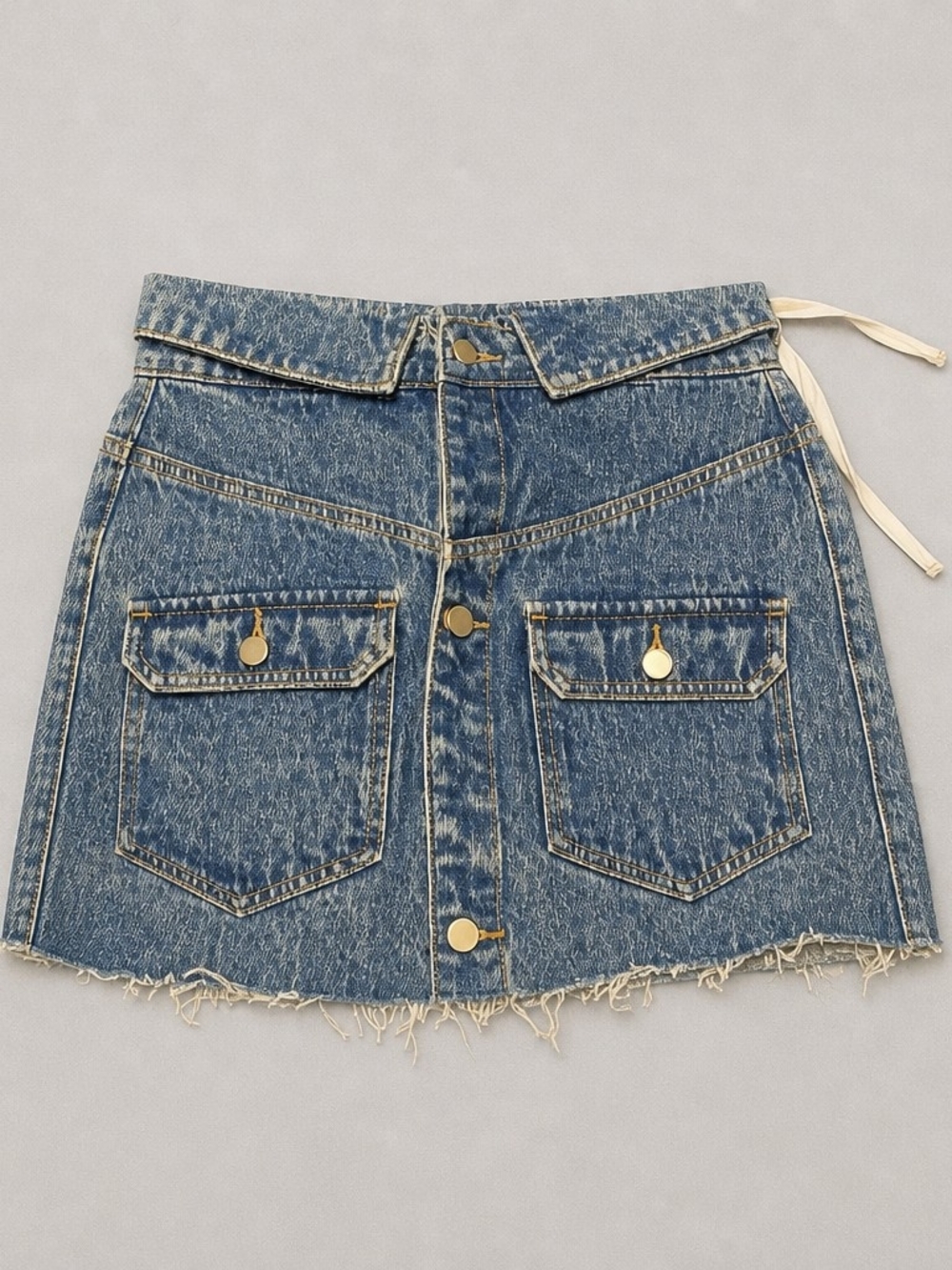 Denim Button-Front Mini Skirt with Patch Pockets